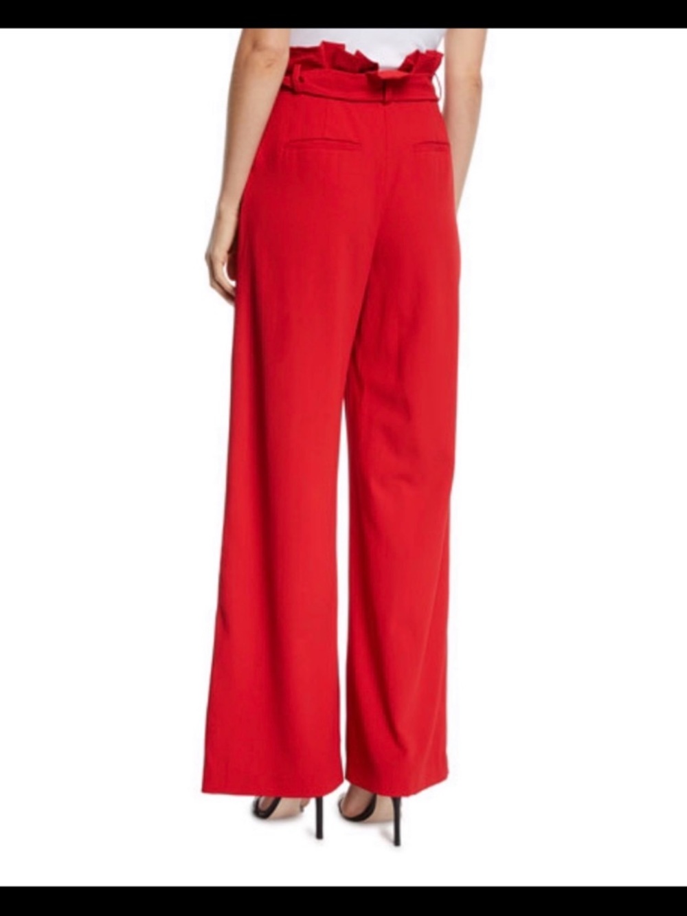 Alice + Olivia Farrell Cherry Red High-Waist Paperbag Wide-Leg Trousers Size 6 - Picture 5 of 6
